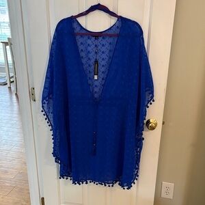 Blue Sheer Pom Pom Cover-Up